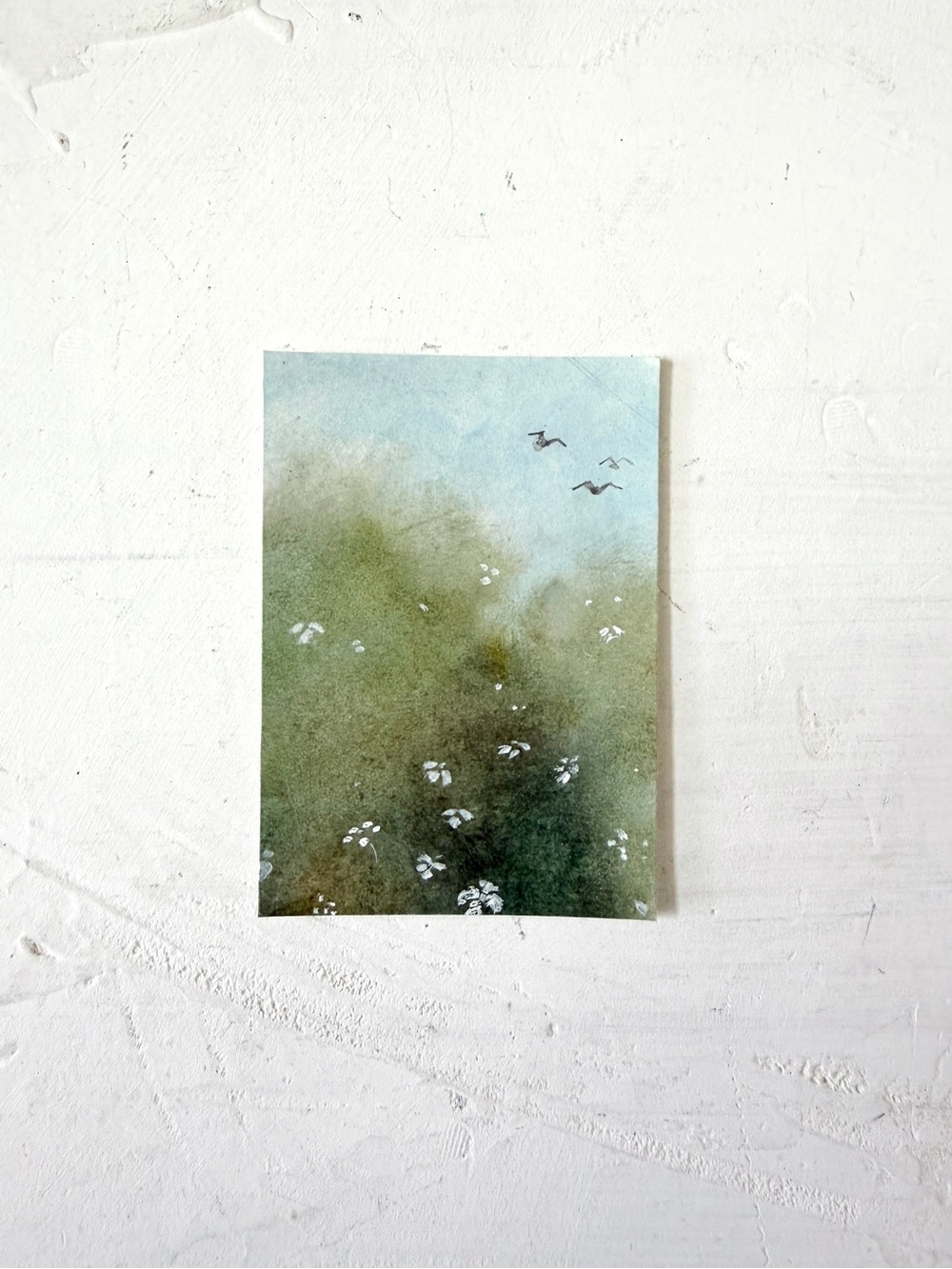 ACEO ART Original Mixed Media Painting Midty Garden Green Oil Acrylic Painting
